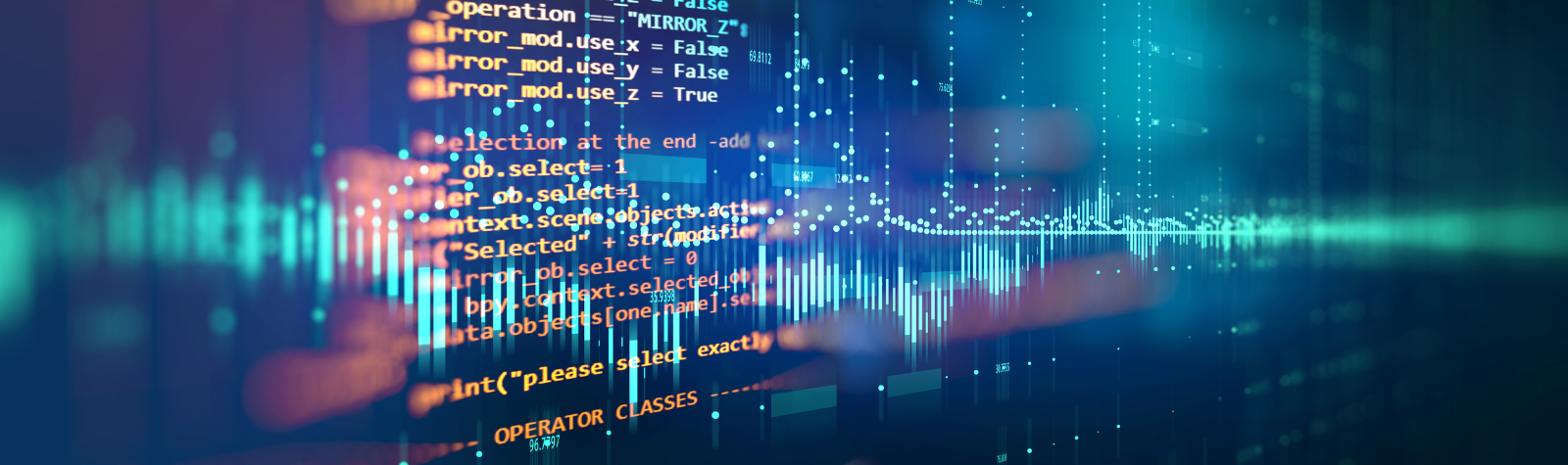 Coding, blue background, Typewiser, AI and Open Science, 