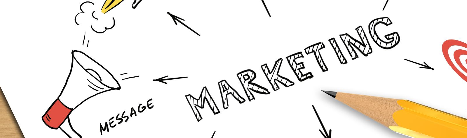 Marketing written in big fonts, pencil at the side, animated feel, Typwiser, Case Study, AI